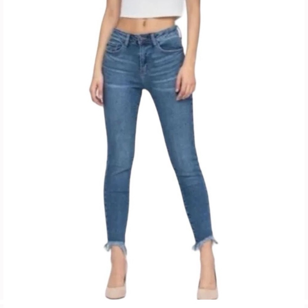 Judy Blue High Rise Skinny Shark Bite Fray Hem Jean